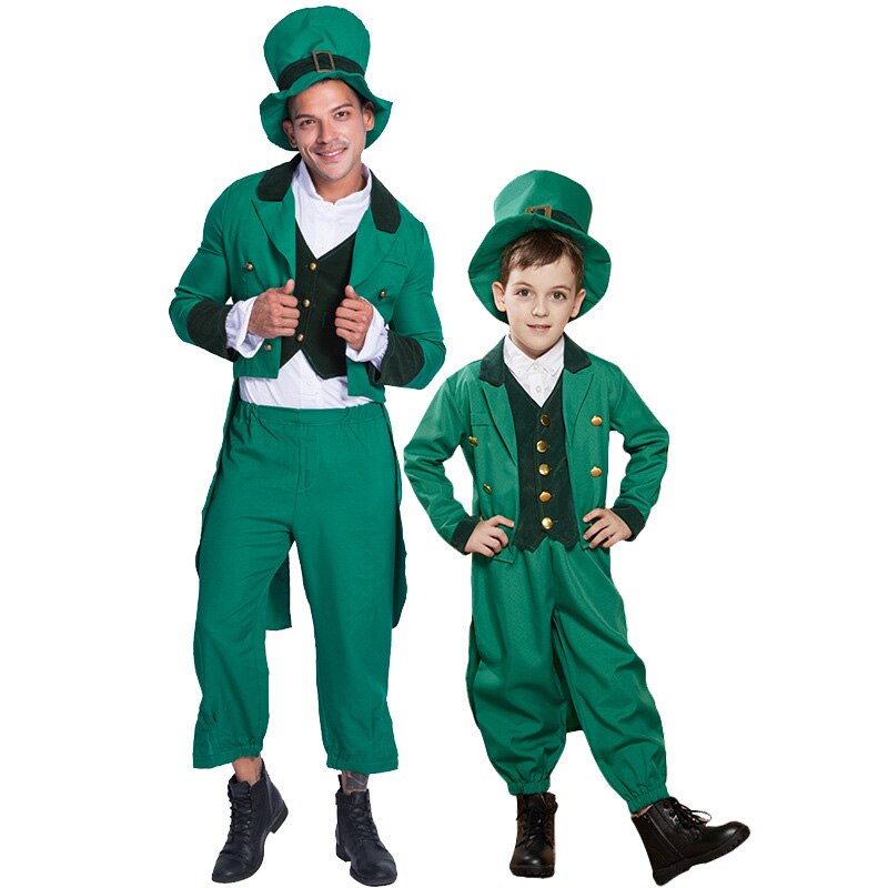 Traje de tres piezas verde clásico para el Día de San Patricio irlandés, vestido de desfile, vestido de , disfraces de espectáculo de escenario, conjuntos de 4 piezas