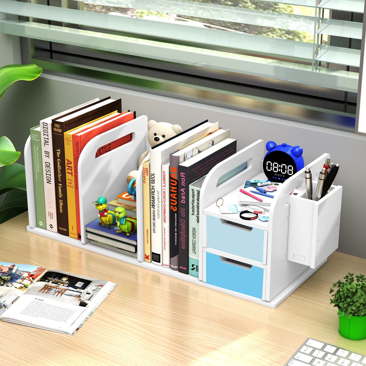 Petite étagère de bureau pour livre d&#39;étudiant, étagère de table simple, boîte de rangement de bureau pour enfants, petite bibliothèque de dessin animé