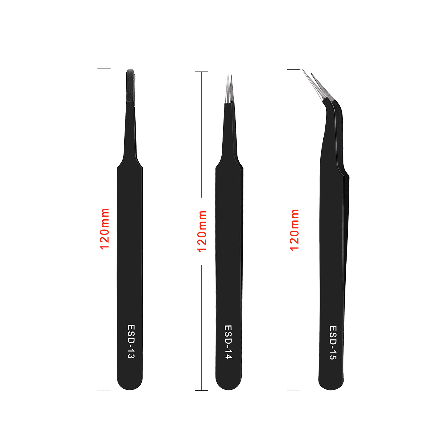 ESD 10/15 1.5mm Anti Static ESD Stainless Steel Precision Tweezers Straight Curved Tip Tweezers Repair Tools for Electronics