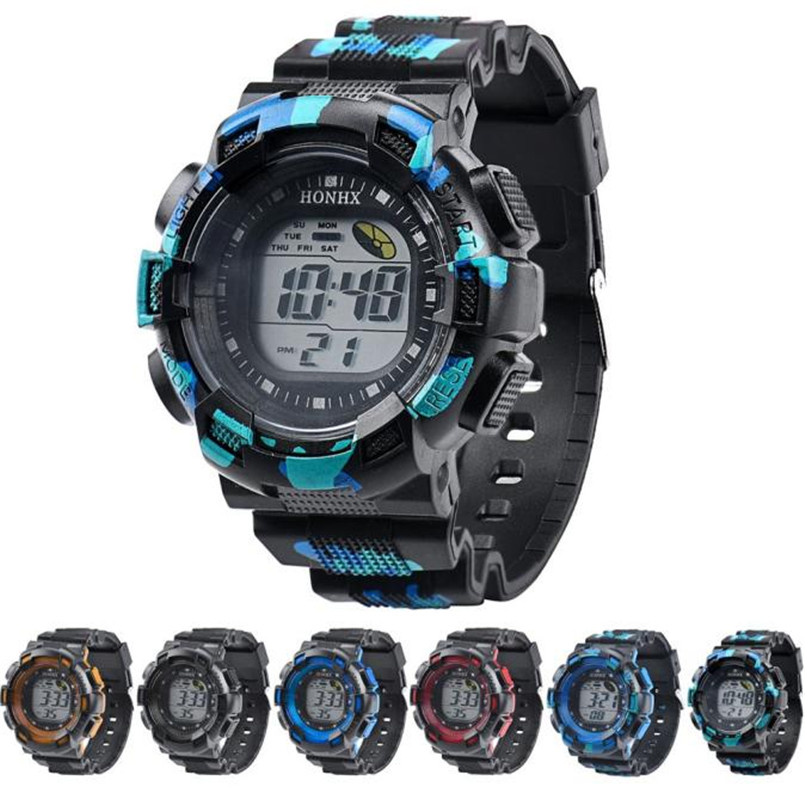 Mens Sports Watches Simple Children BoysFashion LED Digital Alarm Date Rubber Army Watch Waterproof Wristwatch 20