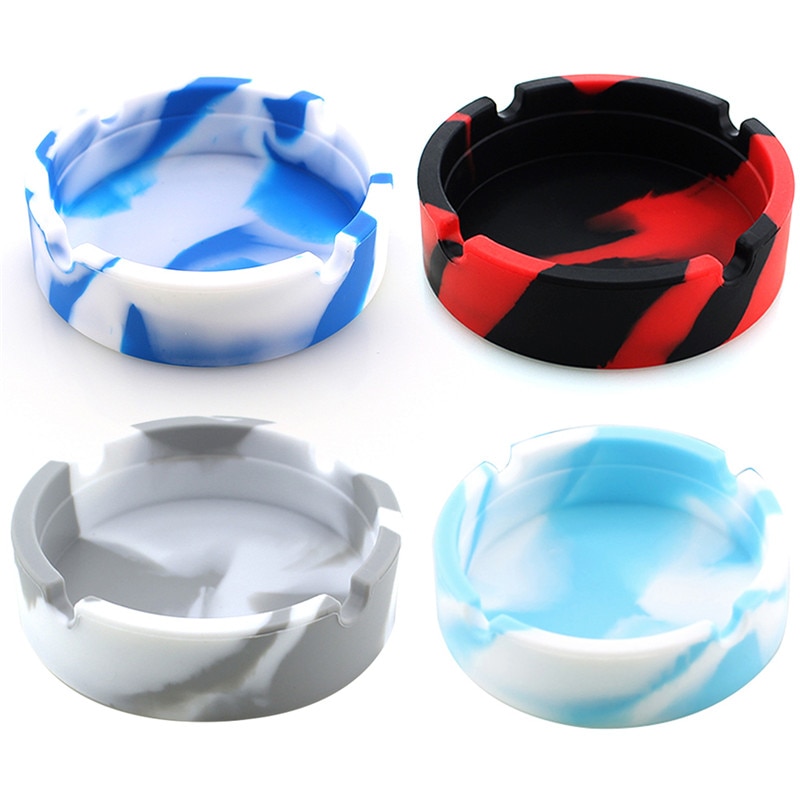 1X Draagbare Camouflage Zachte Siliconen Rubber Groen Ronde Asbak Asbak Beugel siliconen asbak