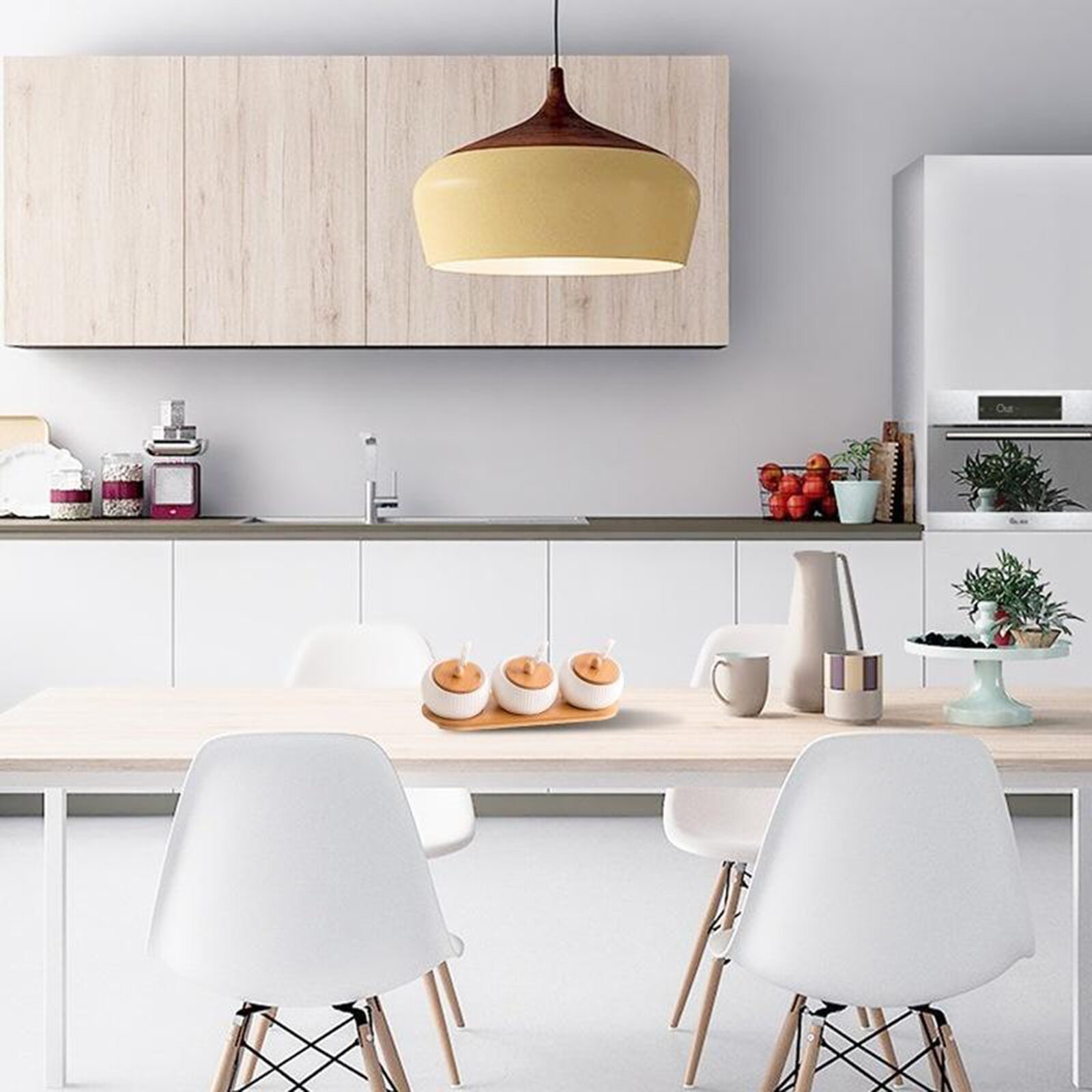 Condiment Pots Sugar Jar Bowls with Spoon and Bamboo Lid, Ceramic Seasoning Box