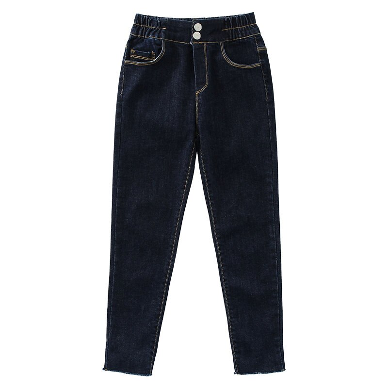Kids Jeans for Girls Spring Autumn Dark Blue Children Slim Skinny Turnup Pants Casual Trousers Teenager Girls Jeans: 5