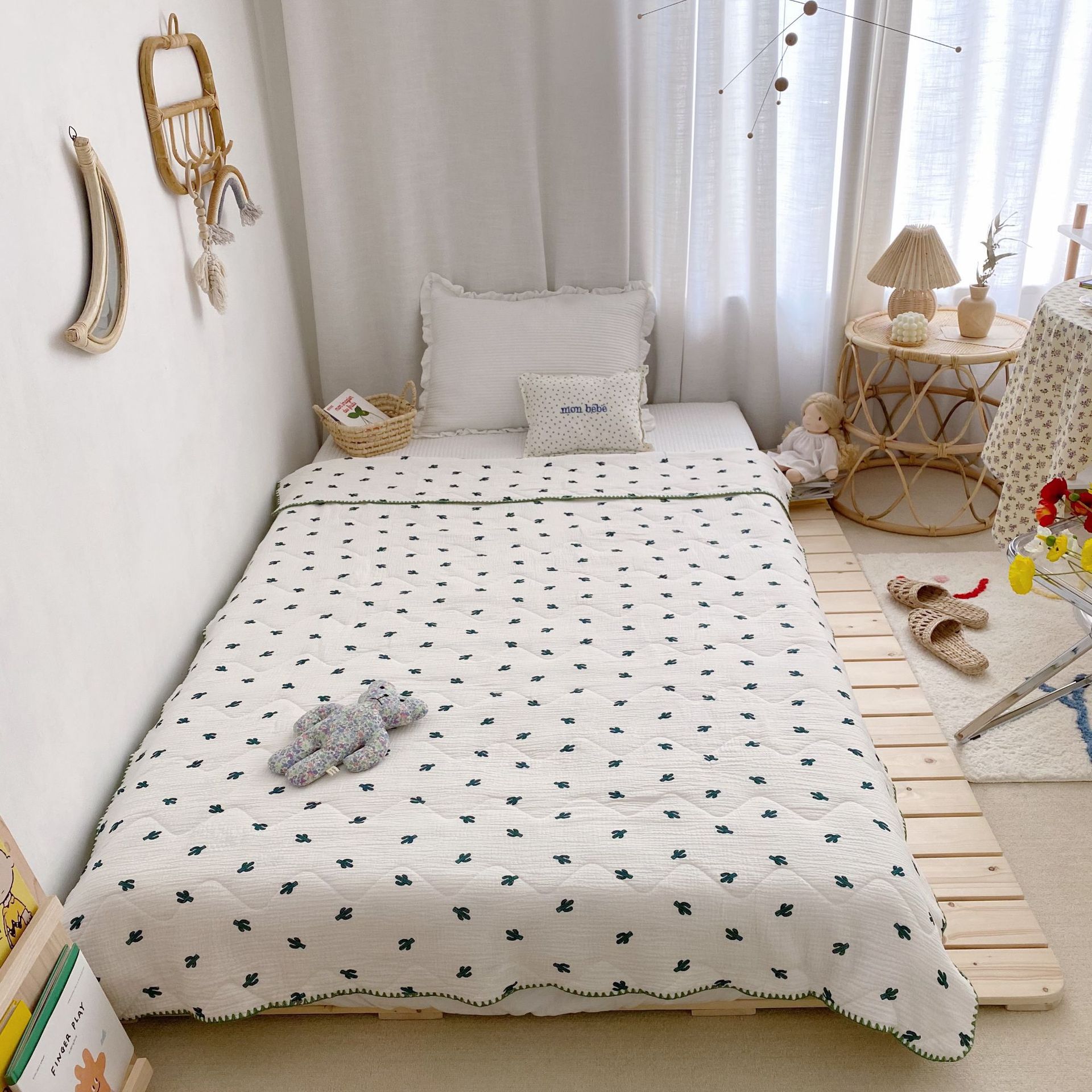95*115cm sommerdyner til børn 100%  luftgennemtrængelighedstæpper i bomuld til hjemmet børnehave skolebørn sengetøj: Kaktus