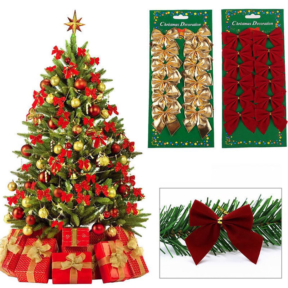 12 stk stort juletræ sløjfe ornamenter kugler rød guld sølv fest bryllup sløjfe gør-det-selv julefest dekoration sløjfer