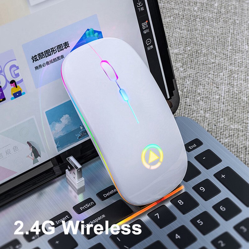 Kabellose bluetooth-maus, wiederaufladbar, rgb-beleuchtung, leise, farbige lichter, 2.4 ghz, gaming-maus: Kabellos weiß