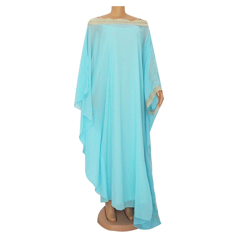Elegante Afrikaanse Appliques Dashiki Jurk Hijab Chiffon Moslim Abaya Bazin Gewaad Toga Riche Sexy Lady Party Dress Met Inner Dress: Sky Blue
