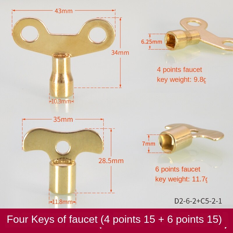 Faucet key with lock, inner corners, 6mm, outdoor tap water, anti-theft, outdoor square 1/2 IN switch handle: 6mm-7mm 15 each