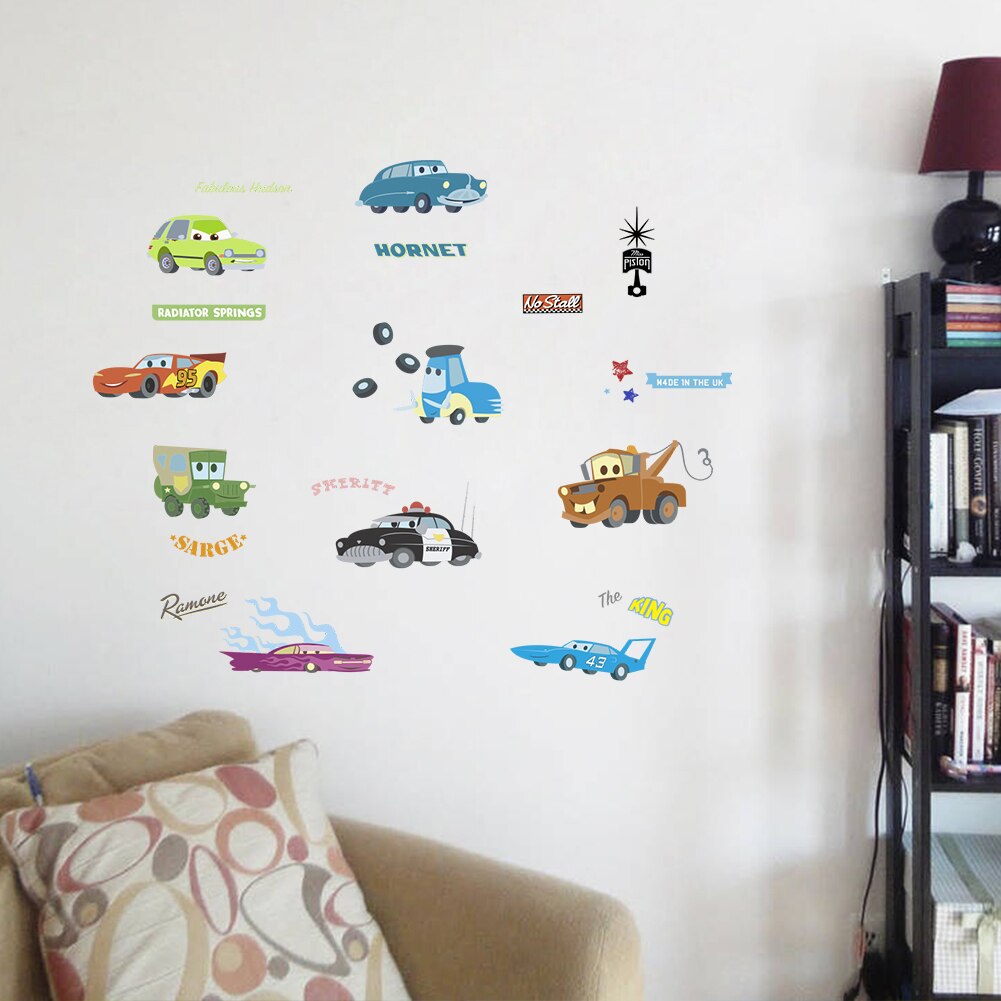 Cartoon McQ Racing road wall stickers for kids rooms nursery children's room decor on the wall car decals Child
