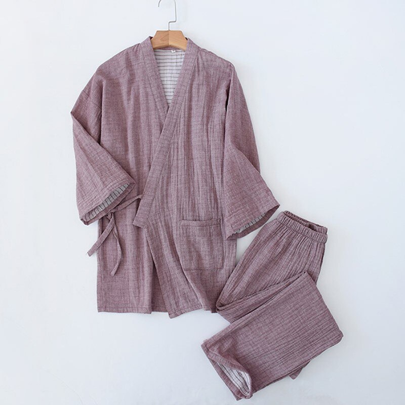 XIFER-Pijama de estilo japonés para hombre, Kimono de algodón para otoño e invierno, cárdigan de gasa de algodón, pantalones de manga de 7 puntos, Color sólido, Hanfu: C / XL