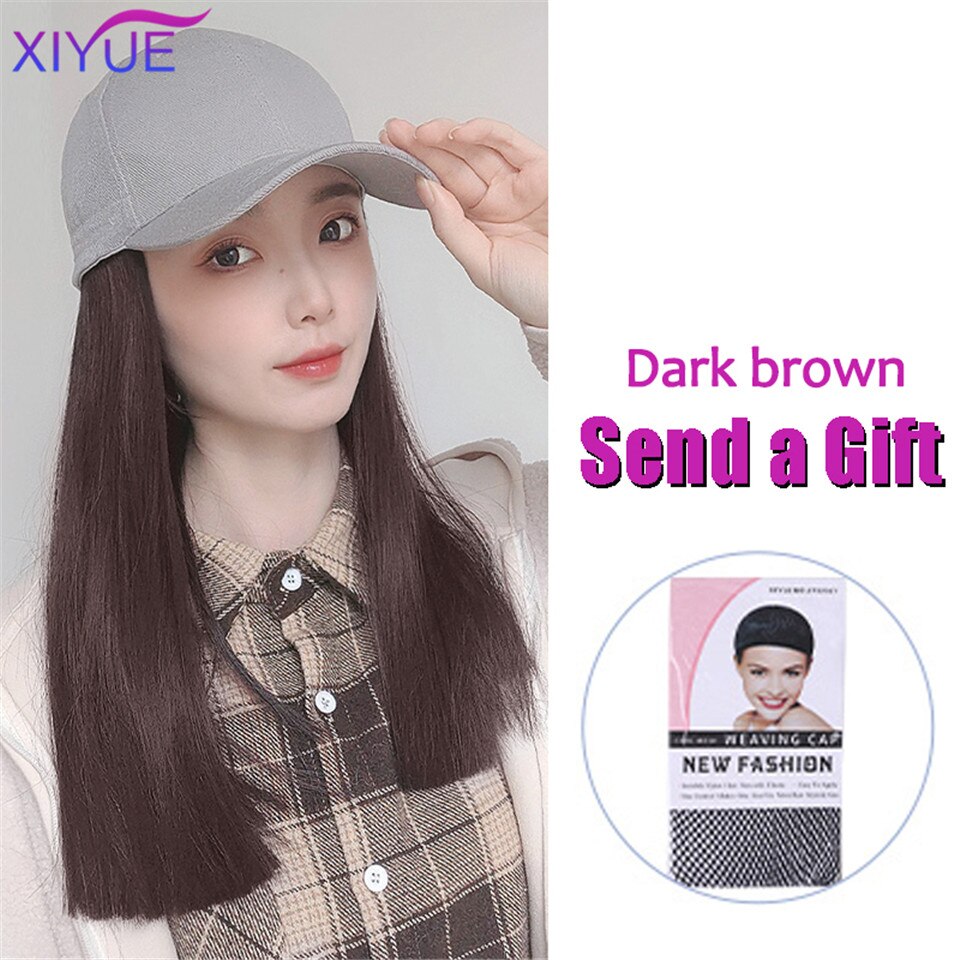 Long Synthetic Baseball Cap Hair Wig Natural Black Cap Hair Extensions Natural Wave Wigs Naturally Connect Hat Wig Adjustable