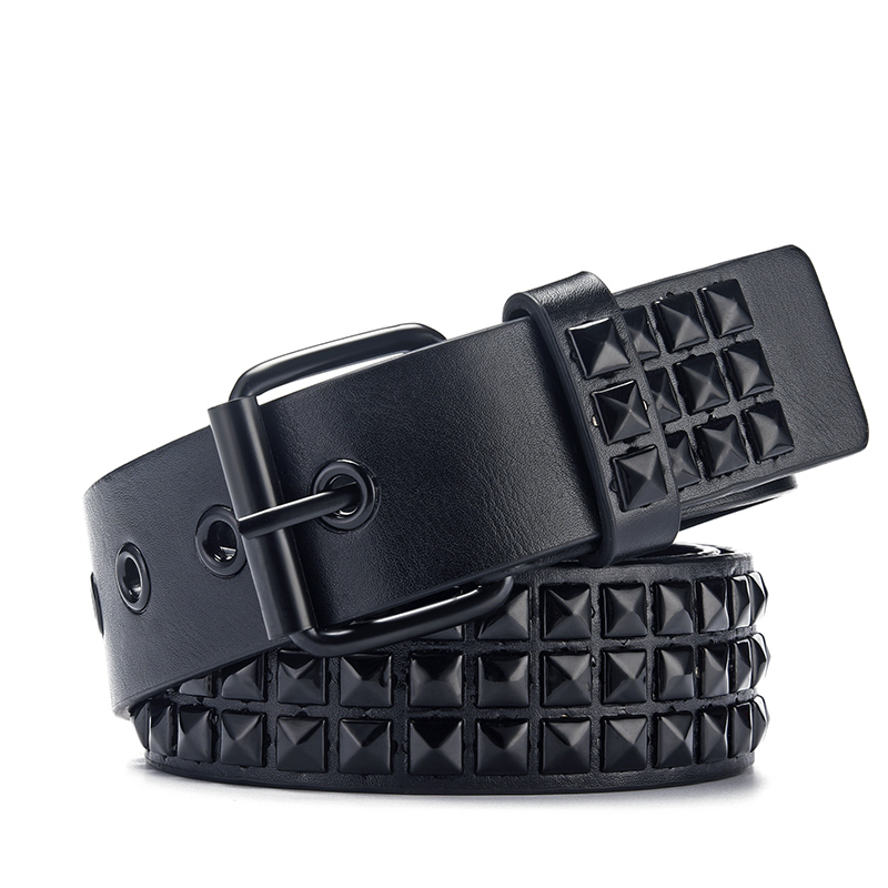 Square Beads Rivet Belt for Women Men Punk Rock With Pin Buckle Studded Belt for Dress Jeans Ceinture Femme: All Black
