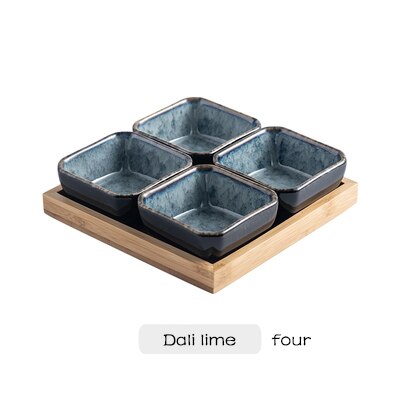 Ceramic Grid Fruit Plate Snack Plate Serving Platter Japanese Small Dish with Tray Home Desktop Dried Fruit Snack Tray: H