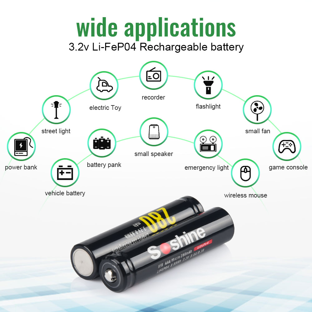 Soshine 4/8/12 sztuk AAA 10440 LiFePO4 bateria 3.2V 280mAh akumulator latarki kamera golarka ogniwa bezprzewodowa mysz zabawka