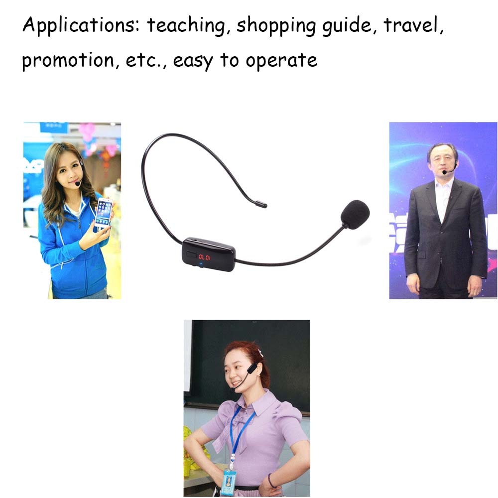 JINSERTA Wireless FM Microphone Headset MIC Voice Amplifier FM Transmitter 87.5-108MHz with Rechargeable battery for Teaching