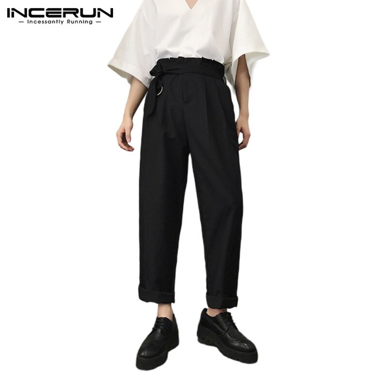 INCERUN Solid Color Men Slim Wide-leg Trousers Streetwear Casual Comfortable Hiphop Loose Pantalones Hombre 5XL