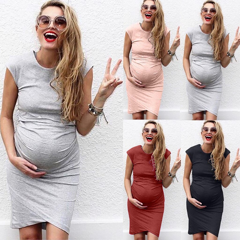 Maternity Dresses For Photo Shoot Sleeveless Dresses Cartoon Printed Cute Solid Pregnancy Dresses Comfy Pregnant Women Clothes