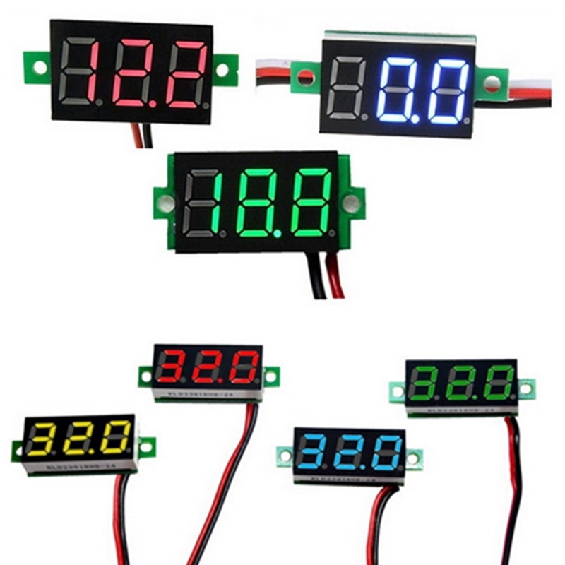 1 stk digital voltmeter led display mini 2/3 ledninger spændingsmåler amperemeter høj nøjagtighed rød / grøn / blå  dc 0v-30v 0.36 "