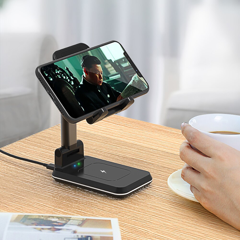 Wireless Charging Tablet Mobile Phone Stand Holder Folding Metal Adjustable Desktop Phone Bracket For iPhone