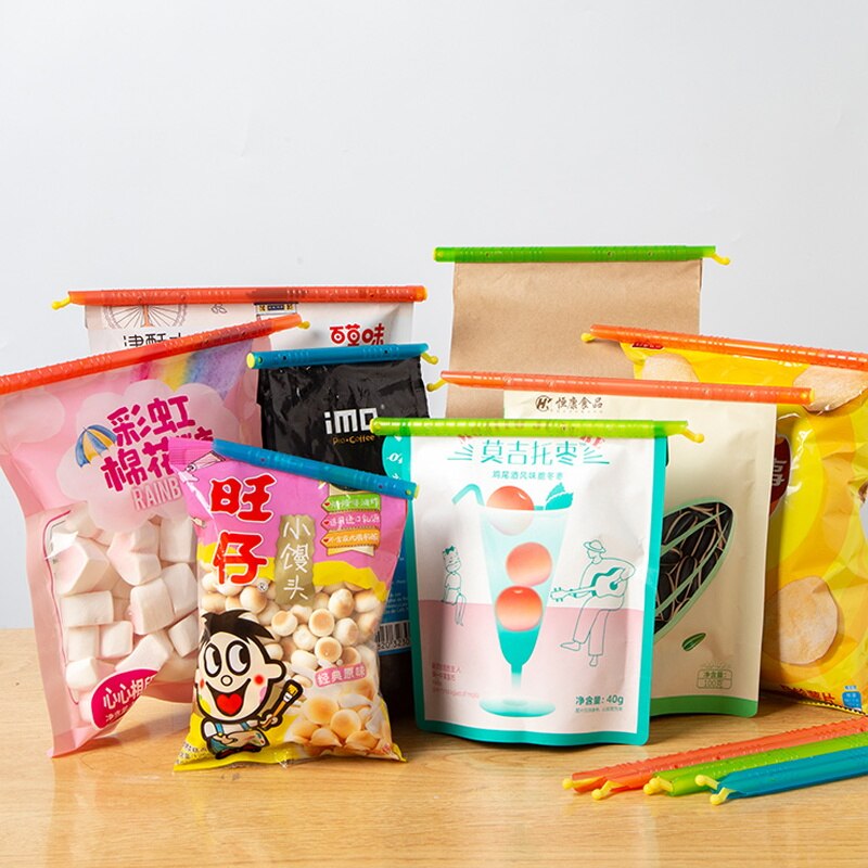 Bolsa de plástico para sellar barras para sellar comida, bolsas de almacenamiento de alimentos frescos, Clip de sellado, palo de bloqueo fresco, herramientas de almacenamiento de cocina para el hogar, 12 Uds.