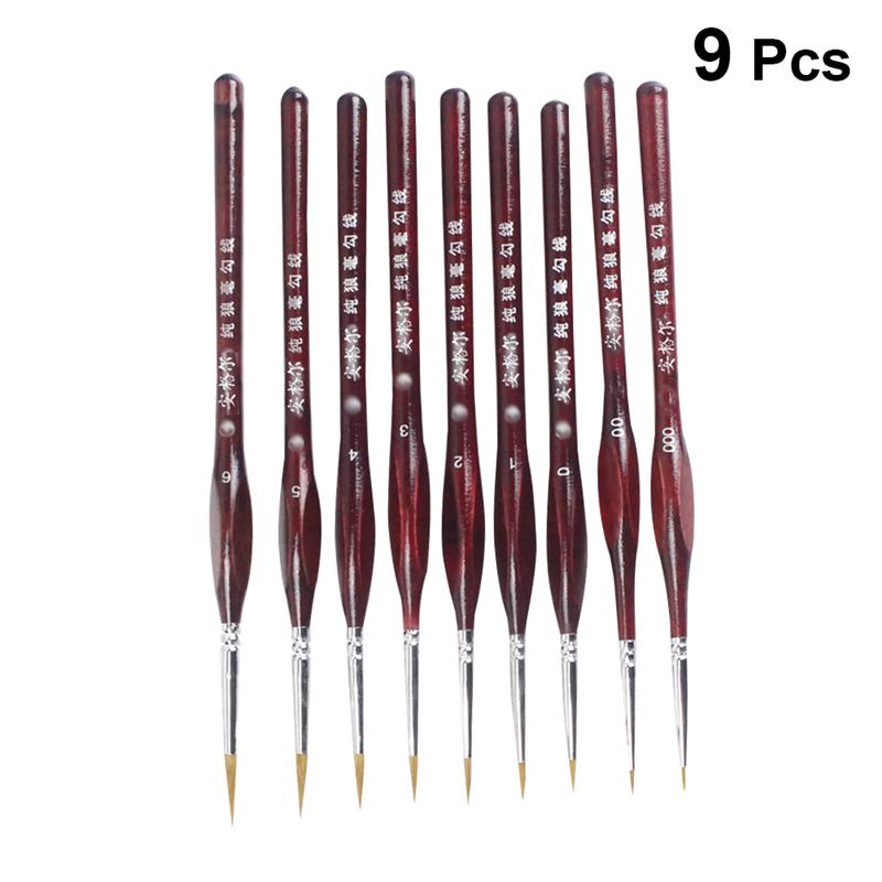 9pcs Line Drawing Pen Hand Detail Paint Brushes Wolf Hair Tip Fine Detail Oil Painting Art Brushes Art Supplies A35: 9pcs as pic