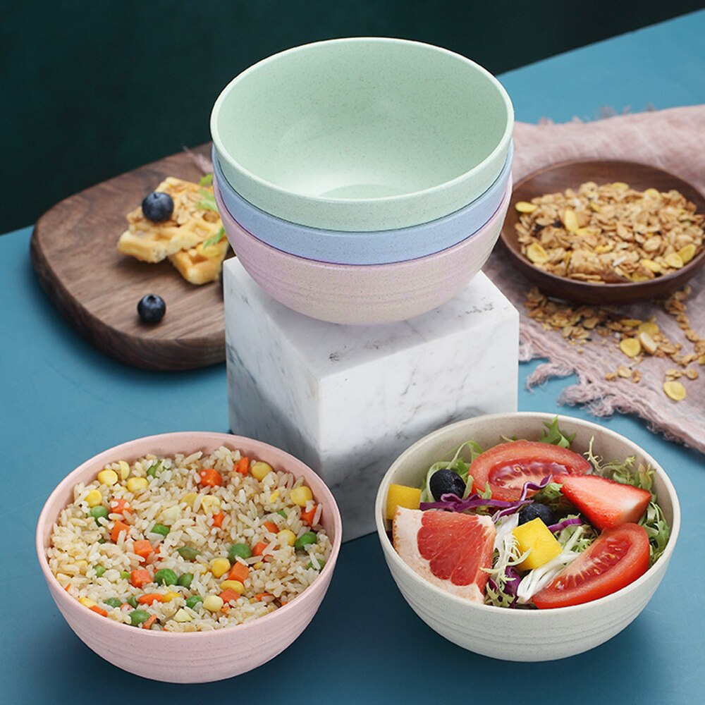 Bol de riz anti-goutte en fibre de bambou, 4 bols de paille de blé, bol de riz fendu, plateau à collation dessin animé, vaisselle de petit déjeuner