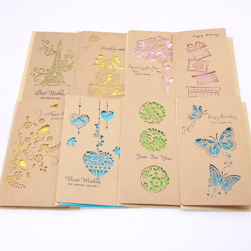 1 Set Van Retro Hollow Valentijnsdag Kaarten/Kraft Kaarten/Verjaardag Groeten Mooie Zegen Vouw Kaarten