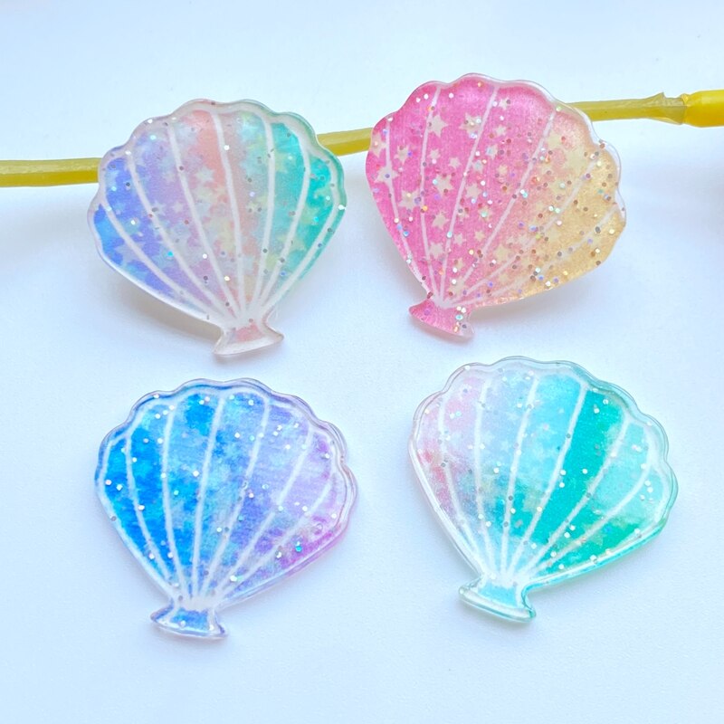 10pcs Acrylic Kawaii Shiny Shells Rhinestone Flat Back Cabochon Art Decoration Charm Craft: Mixed