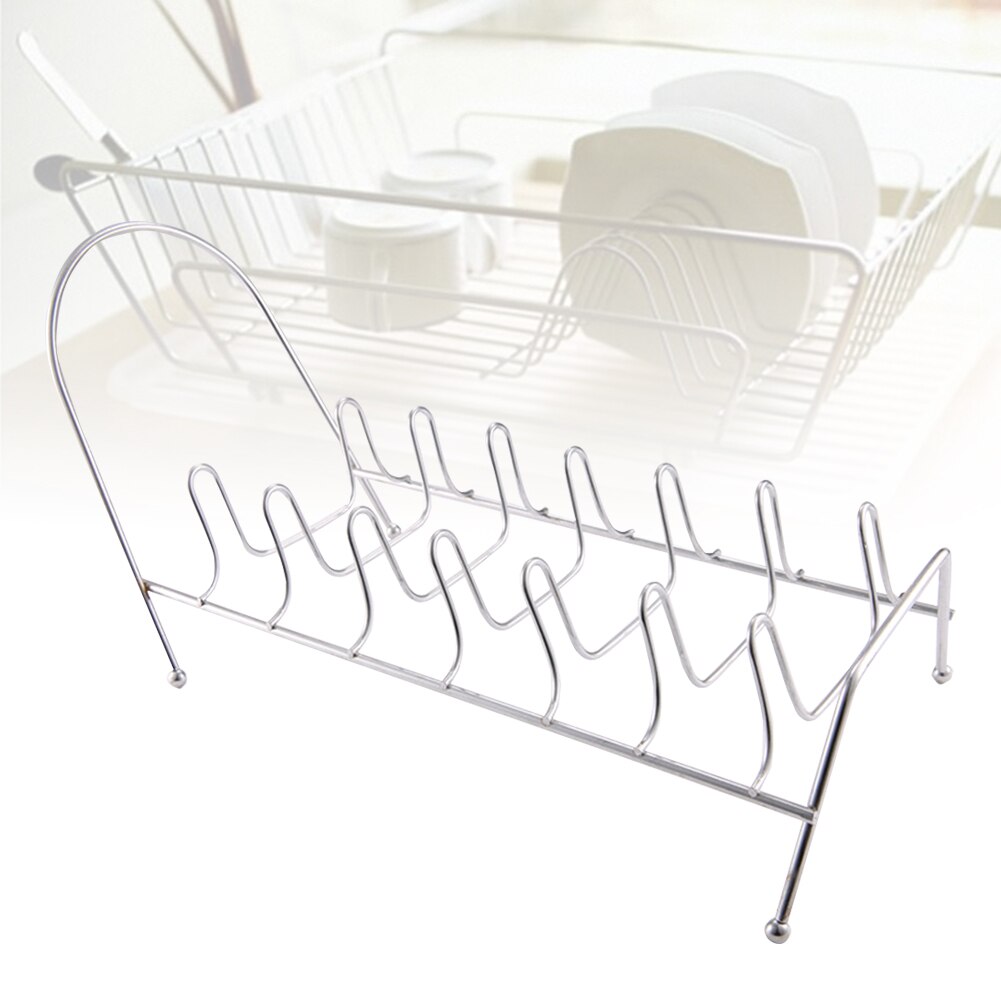 Bowl Storage Draining Holder Dish Rack Shelf Kitchen Countertop Pot Lid Stainless Steel Drying Stand Plates Pan Sink 7 Slots