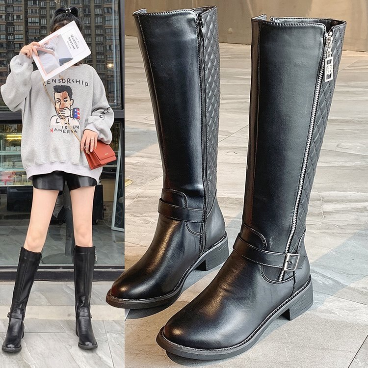 Women Over The Knee Boots Winter Thigh High Boots Suede Ladies Black Long Booties Elastic Block Heels Size 35-43: black 2 / 39