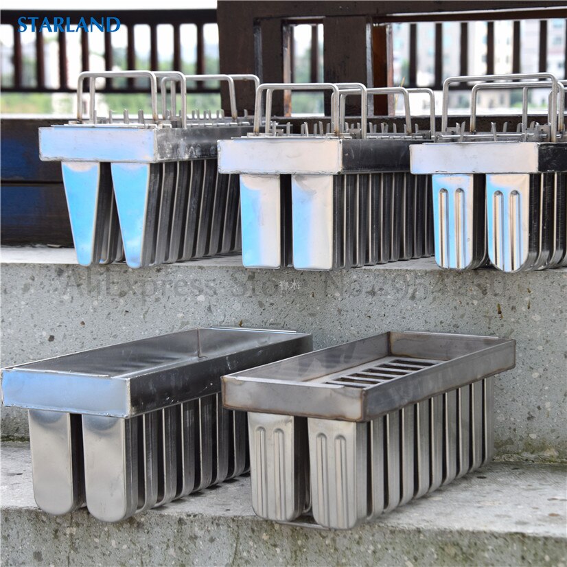Kaupallinen diy mehujää muotti mehujääpuikko mehujää muotit 304 ruostumattomasta teräksestä jäätelöä muotit 20 solua per erää kanssa kiinni pidike