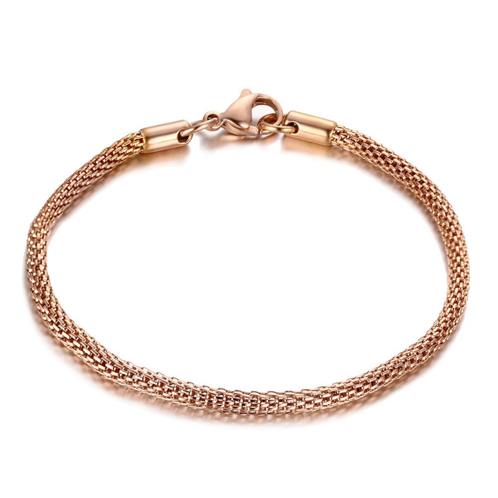 Pulsera Lokaer de malla redonda de acero inoxidable de 3mm con tono dorado rosa para hombre y mujer B17105: Rose Gold