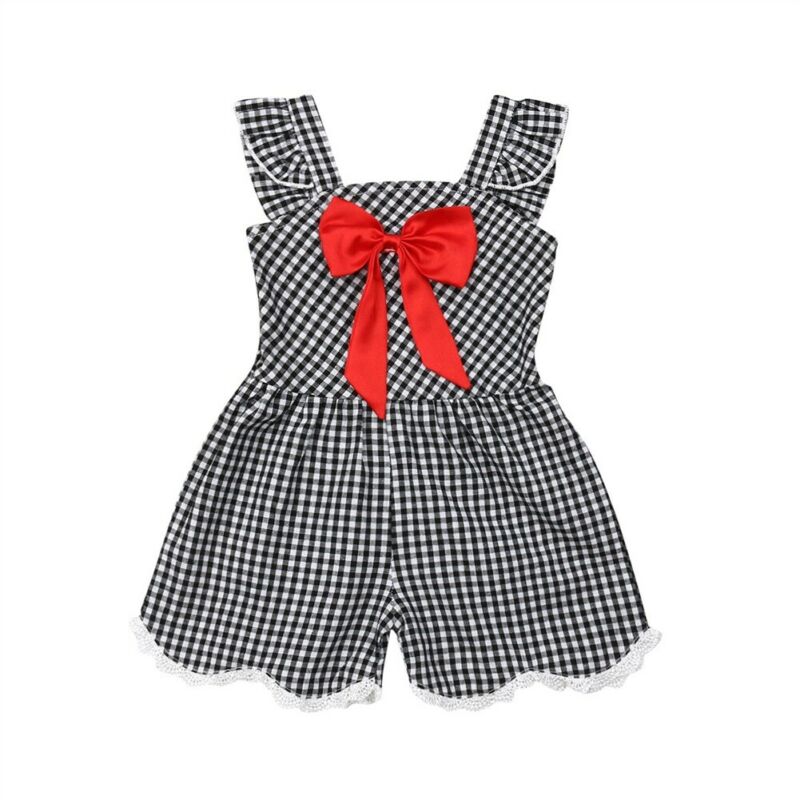 Peuter Kids Baby Meisje Strik Plaid Romper Overall Palysuit Zomer Mode Boog Kant Jumpsuit Faux Jurk Kleding
