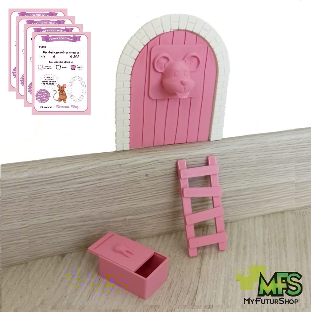 Myfuturshop® Porte magique de la fée des dents - Boîte à dents, échelle et 4 certificats de dents propres. Version française. Cadeau unique pour garçon et fille, réveille la magie ! (M.clair