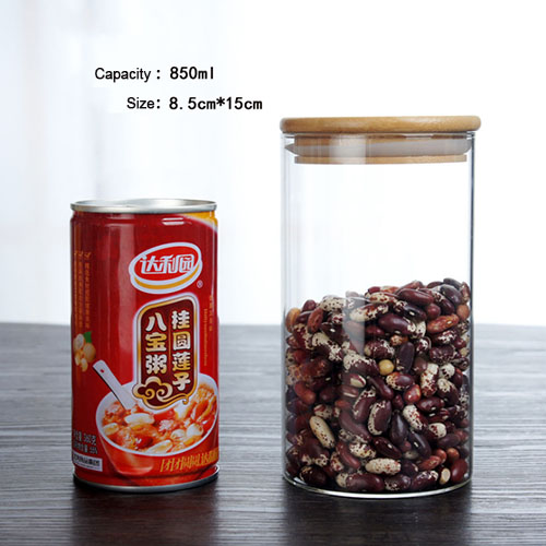 Multi-specifikation glas opbevaring flasker krukker med bambus låg te kaffebønner slik krukke glas boks beholder køkken kan: 850ml 8.5 x 15cm