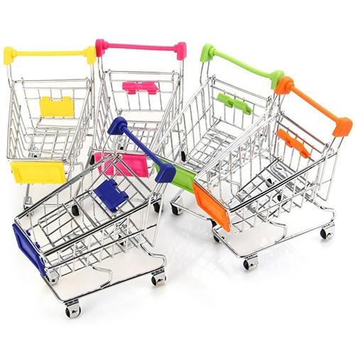 Mini Supermarket Hand Trolley Mini Shopping Cart Desktop Decoration Storage Toy For Kid Dollhouse Furniture Accessories