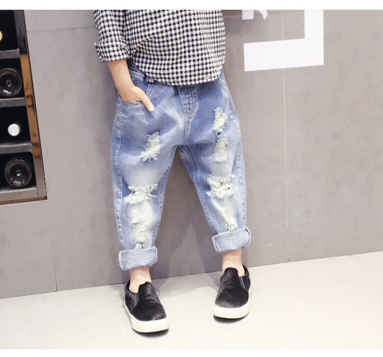 Children kids broken hole jeans Children Clothes spring Korean girls jeans wild girls denim trousers