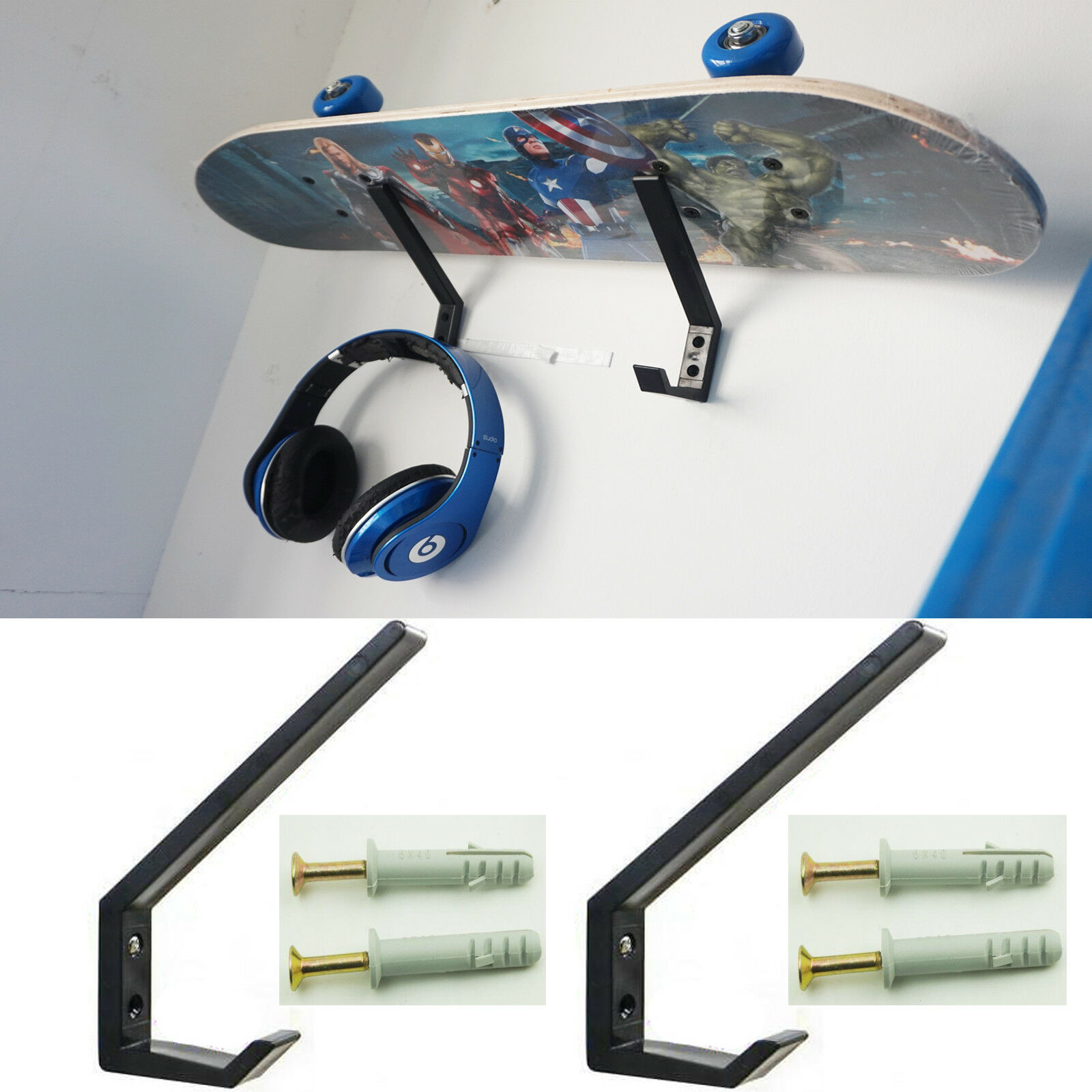 Estante de exhibición para esquí, Snowboard, monopatín, Wakeboard, almacenamiento deportivo, soporte de pared, 2 unids/lote