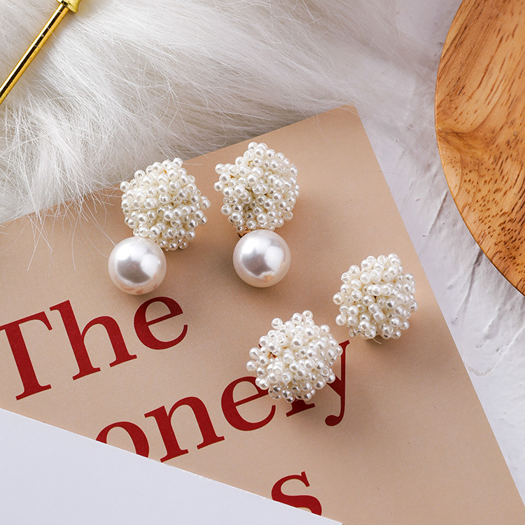 Joyería de de elegantes pendientes de perlas tejidas a mano pendientes de gota de perlas grandes blancas pendientes para y boda para mujer