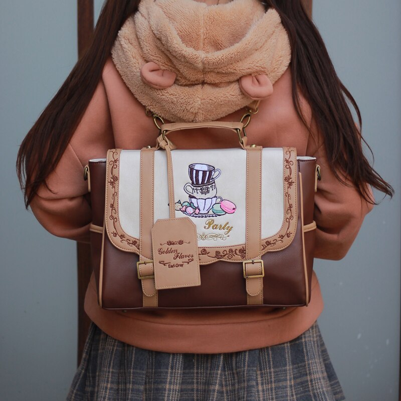 Mochila japonesa lolita para mujer, bolsa pequeña dulce con bordado de reducción de edad, bolso escolar A4 de hombro de 3 vías