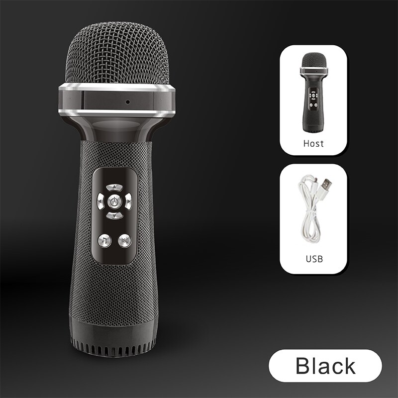 KINGLUCKY-Micrófono de Karaoke LY198, accesorio de mano, Bluetooth, inalámbrico, para niños, de navidad: Negro