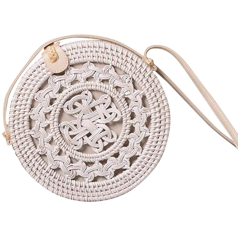 EVEOUT Stro-schoudertas voor dames, boho-chique, handgeweven, rieten mand en rotan, handtas met schouderriem voor de vakantie, beige 02, rieten mand