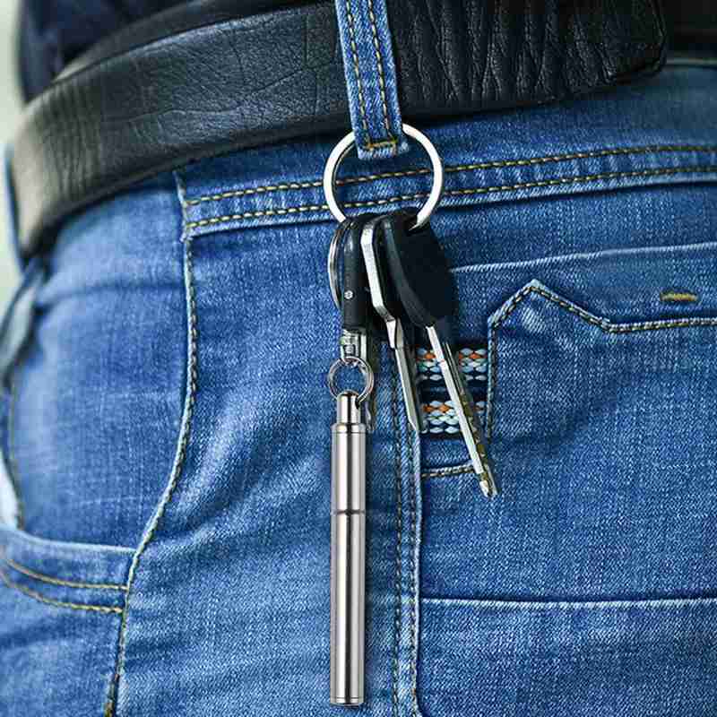 Draagbare Staal Telescopische Pen Tool Metalen Sleutelhanger Tool Pen Sleutelhanger Ergonomische Balpen