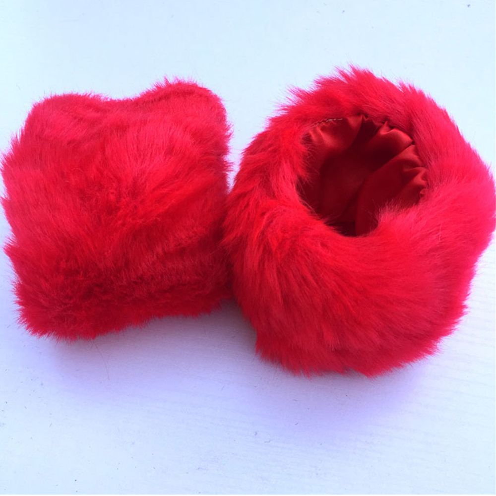 Manchette de poignet en fausse fourrure chaude, pour manteau en laine et vestes, manches longues, chauffe-bras: red