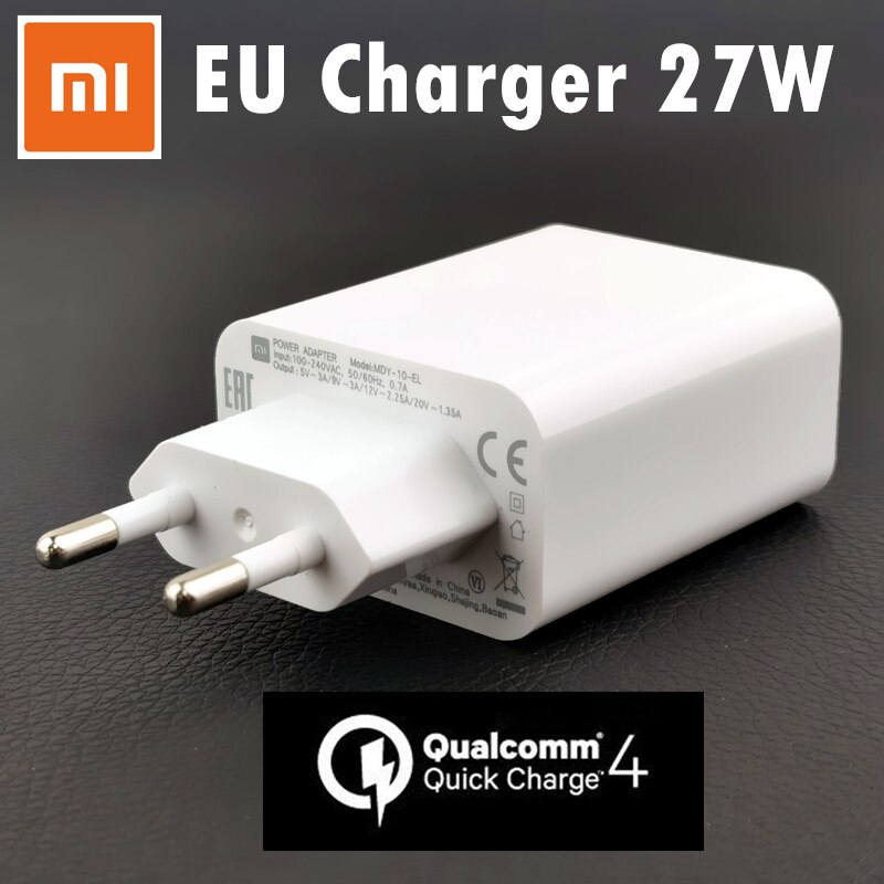 Oryginalny 27W xiaomi szybka ładowarka mi 10 zawodowiec turbosprężarka adapter qc 4.0 szybkie ładowanie rodzaj usb c kabel robić xiaomi mi 9t 9 redmi Uwaga 8 9s: EU ładowarka