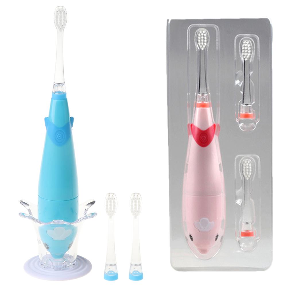 Kids Sonic Toothbrush Electric Brush Waterproof Musical Dolphin Shape LED Light 2 Minutes Remind Dental Care for 3-12 Ages Kid