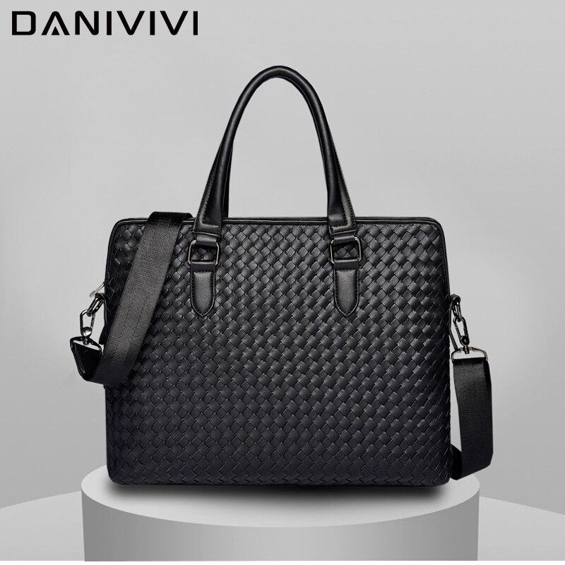 Brand Men's Handbag Leather Handmade Woven Breifcases Large Capacity Laptop Shoulder Bags for Men A4 Documents Tote Man: Default Title
