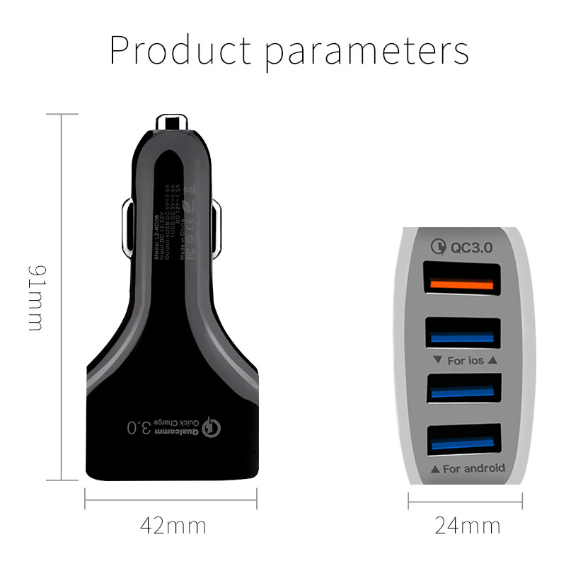 Quick Lading Qc 3.0 18W Snel Opladen In Auto Telefoon Oplader Adapter 4USB QC3.0 Auto Oplader Voor Mobiele Phon tablet Iphon Samsung