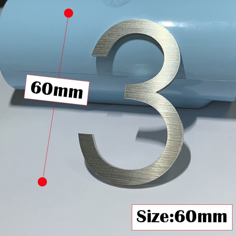 60mm Stainless Steel Self Adhesive House Number Sticker Metal Doorplate Home Door Plaque Numbers Sign For Mailbox Street Numbers