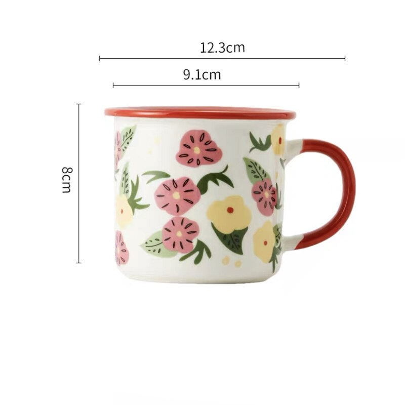 Nordic Ceramic Retro Coffee Mug Simple Small Flower Office Teacups Imitation Enamel Milk Juice Cup Household Drinkware: E